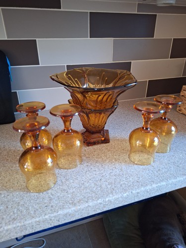Vintage amber glass punch bowl - glass,