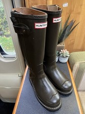 Hunter Balmoral Sovereign Leather Lined Full Zip Wellington Boots Size 5 Vibram