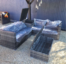 Grey Rattan Furniture Set Outdoor Patio Conservatory Corner Sofa Storage Table