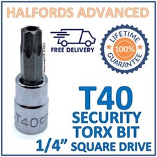 Halfords Advanced T40 Security Torx Bit with 1/4" Square Drive Adapter -Free P&P
