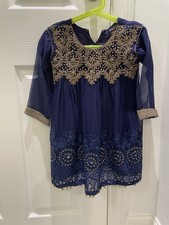Salwar Kameez Dark Blue And Gold Kids Girls Size 22 With Dupatta