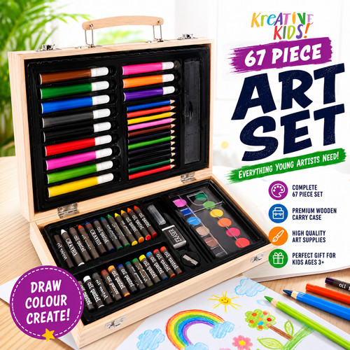 67pc kids art set wooden - 67pc,