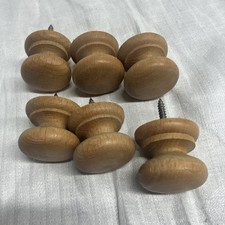 6 Turned Traditional Pine Wooden Drawer Cabinet Handles Knobs Dowel Screw Type