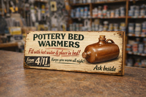 Stoneware bed warmer - , sign