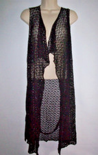 ?Womens  Knit  Open Front Long Cardigan JACKET SLEEVE LESS BLACK ?