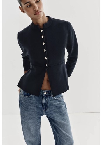 Zara navy blue peplum cardigan - blue,