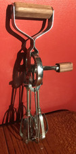 VINTAGE PRESTIGE ROTARY HAND WHISK MIXER.  STAINLESS STEEL & WOODEN HANDLE.  UK.