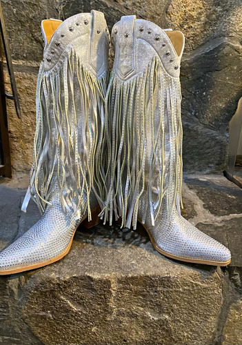 Silver western cowboy boots - western,