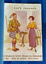 WW1 Military Comic Postcard 1914 1918 French Cafe Gordon Highlander Trousers