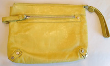 Leather Clutch Bag With Strap Wristlet Travel Wallet Organiser Mustard Yellow