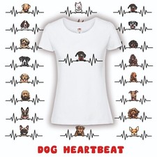 HEARTBEAT DOG, PUPPY LADIES WHITE T-SHIRT, Dog Lovers, Choose your own breed C-G