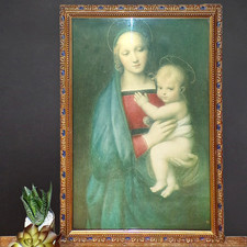 Vintage Madonna and Child Framed Print Raphael Painting Italian Art Religious