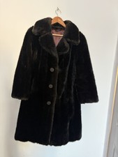 Vintage 1960s–1970s Tissavel France Brown Faux Fur Coat  Size 10-12