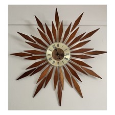 ?️Mid Century Modern Seth Thomas Teak Brass Sunburst Starburst Wall Clock ?️
