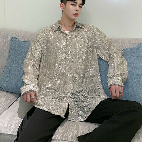 Men sequins blouse shirt tops - shirt,