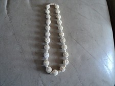 Vintage Ladies WHITE Cinnabar Necklace Carved Chinese Hand Knotted 44cm Long