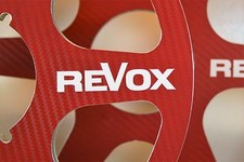 2 x REVOX LOGO RED CARBON FIBER 6 SPOKE LOOK 10.5" X 1/4" NAB HUBS REEL TO REEL