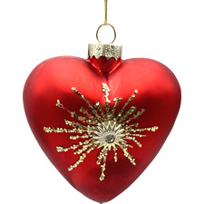Red Heart Shaped Bauble Ornament with Gold Embellishments Collectible Decor TH