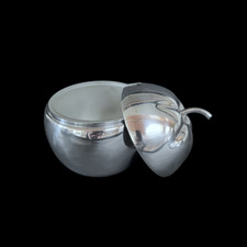 CULFONIA ANTIQUE EPNS SILVER PLATED APPLE SHAPED HONEY / JAM / PRESERVE JAR