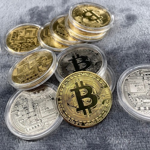 Gold plated bitcoin coin - gold,