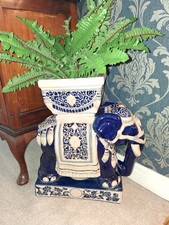 Elephant Planter Plant Stand Ceramic Cobalt Blue Very Large 58cm High