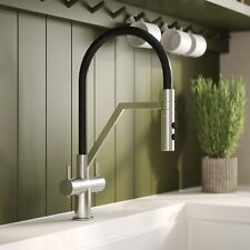 Nuie Ravi Mono Dual Lever Kitchen Tap with Rinser Round Chrome Black Modern