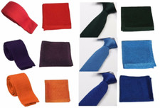 High Quality Men's Knit Knitted Tie + Pocket Square Handkerchief Set 