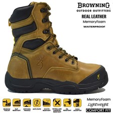 MENS LEATHER WATERPROOF SAFETY COMPOSITE TOE CAP AIRPORT HIKING WORK ANKLE BOOTS