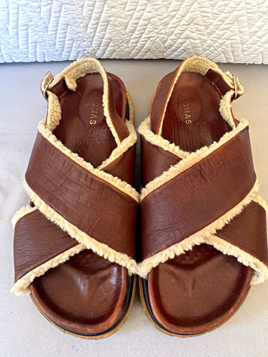 Alohas brown leather shearling - alohas,