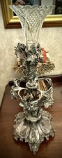 Antique Silvered Metal & Cut Glass Epergne – Bacchus Grapevine Circa 1890s