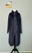 Free People Long Heavy Faux Fur High Neck Coat Navy Vegan Friendly Medium  UK 16