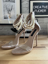 Peace & Love Missguided Nude High Heel Sandals with Pearls BNWT UK5