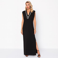 Sass & Bide Black Embellished Maxi Dress Size S Pima Cotton Beaded Neckline
