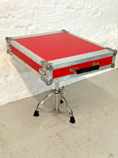 Industrial Bedside Table – Red Flight Case on Drum Stand Base