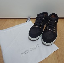 Jimmy Choo London Miami Trainers Black Sparkle Glitter Low Star Size 41 UK 7
