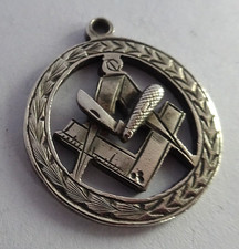 Victorian Masonic solid sterling silver pocket watch albert chain compass fob