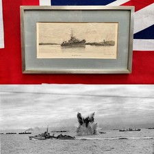 Royal Navy HMS Volunteer Pencil Watercolour (Scapa Flow) d.1935 By H.H Swayne