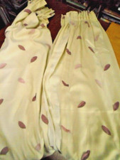  curtains Pair Cream Neutral Purple Leaf patterned  each one 49" long x 57" wide
