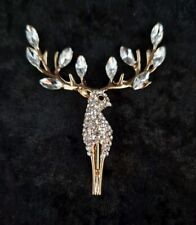 Vintage Inspired Art Deco Style Stag Deer Brooch Gold Tone Pin Broach Gift