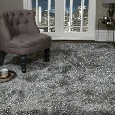 5.5cm Dark Grey Large SHAGGY Floor RUG Soft SPARKLE Shimmer Glitter Thick Pile