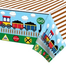 Train tablecloth railway table - tablecloth,