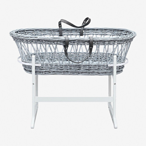Grey wicker oval moses basket - wicker,