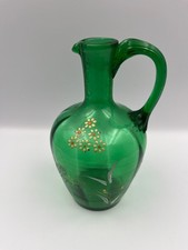 Antique Victorian green glass Jug, 16 cm tall.