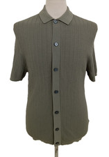 Autograph Men's Knit Shirt Neutral Brown Collar Rib Placket Buttons New F1