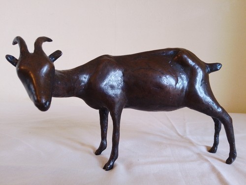 Bronze goat sculpture signed - bronze,