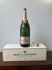 MOET & CHANDON JEROBOAM 3L ROSE EMPTY CHAMPAGNE BOTTLE & WOODEN BOX CRATE & CORK
