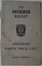 Morris 8 Series 1 original Abridged Parts Price List  1935 UNILLUSTRATED