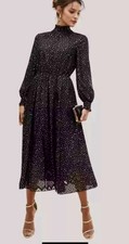 TED BAKER ELSIIE BLACK GOLD STAR CHIFFON MIDI MIDAXI DRESS  12 (3) NWOT £199