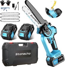 Cordless 8 Inch Chainsaw by Stonecho, 2× Batteries, Oiler System, 3 Chains