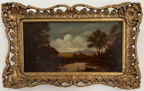 Antique miniature oil - , painting